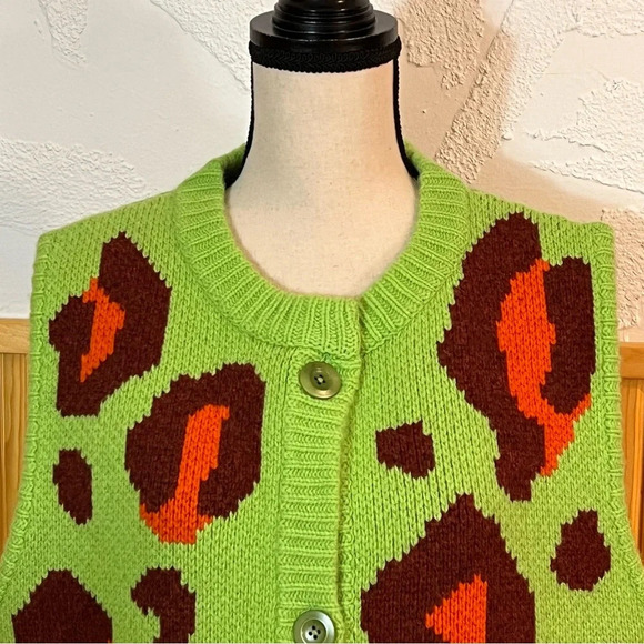 The Slow Love Gilet Green Leopard Print Vest SZ-L/XL - Picture 3 of 10